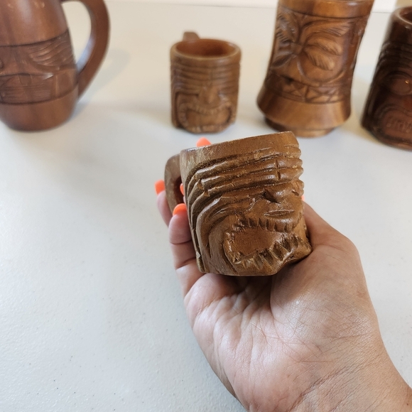 Tiki Bar Barware Cups Mugs Carved Wood Mug Lot Hawaii 1960s 60s Decor - Picture 5 of 11